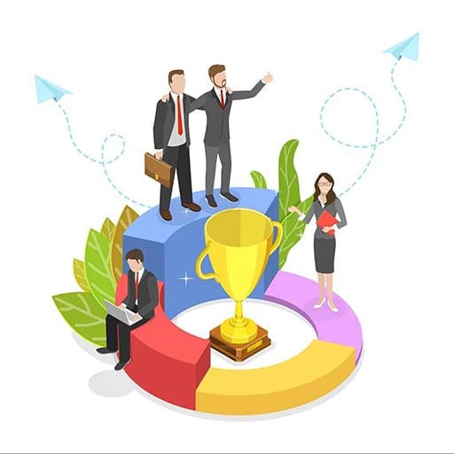 Letzi award-winning franchise vector image with people on a podium and a trophy