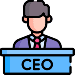 Vector image of a man in a suit and tie standing behind a podium with the word 'CEO' written on it. Unleash your inner property entrepreneur. Be your own boss with Letzi.co.