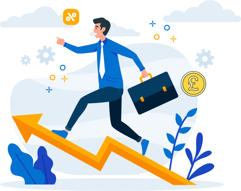 Letzi franchise unlimited potential vector image with a man in a business suit running up a graph